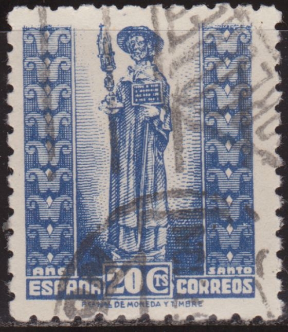 España 1943 961 Sello Año Santo Compostelano El Apostol 20c usado Timbre Espagne Spain Spagna Espana Espanha Spanje Spanien Spanie Stamps Briefmarke Francobolli Timbre Postal Postzegel Selo Postal
